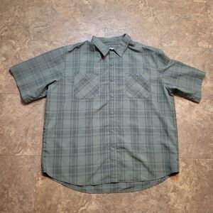 Orvis Tech Work Camp Shirt Mens 2XL Green Short Sleeve Plaid Casual Embroidered